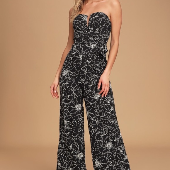 Lulus Pants - Lulus Dancing in the Dark Print Strapless Jumpsuit